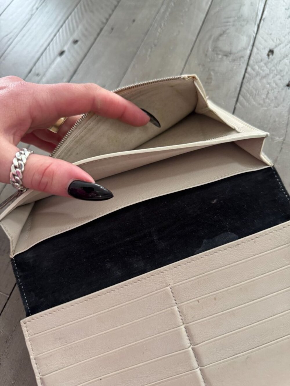 CELINE Leather Large Strap Long Bifold Wallet White Black Two Tone - Picture 8 of 8